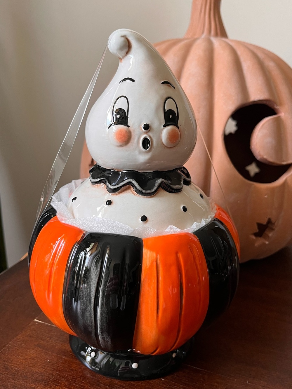 Johanna Parker Halloween Ghost on Striped Pumpkin Ceramic Canister Jar 2026